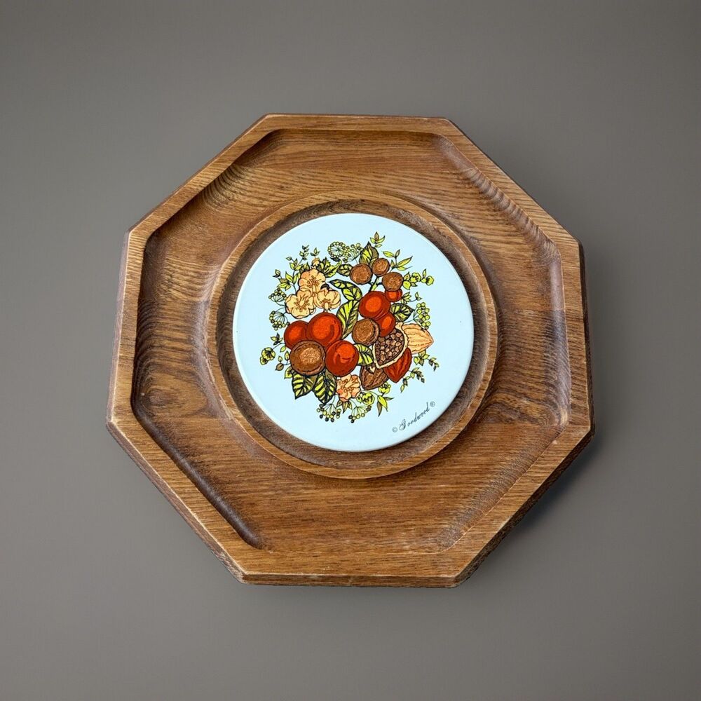 Vtg Goodwood Spice of Life Octagon Teak Wood Cheese Board Charcuterie Platter
